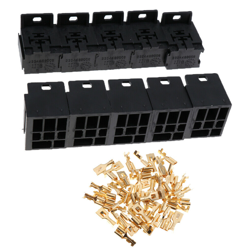 10 Set Car Auto Vehicle 5 Pin Relay Socket Holder with 6.3mm Copper Terminal