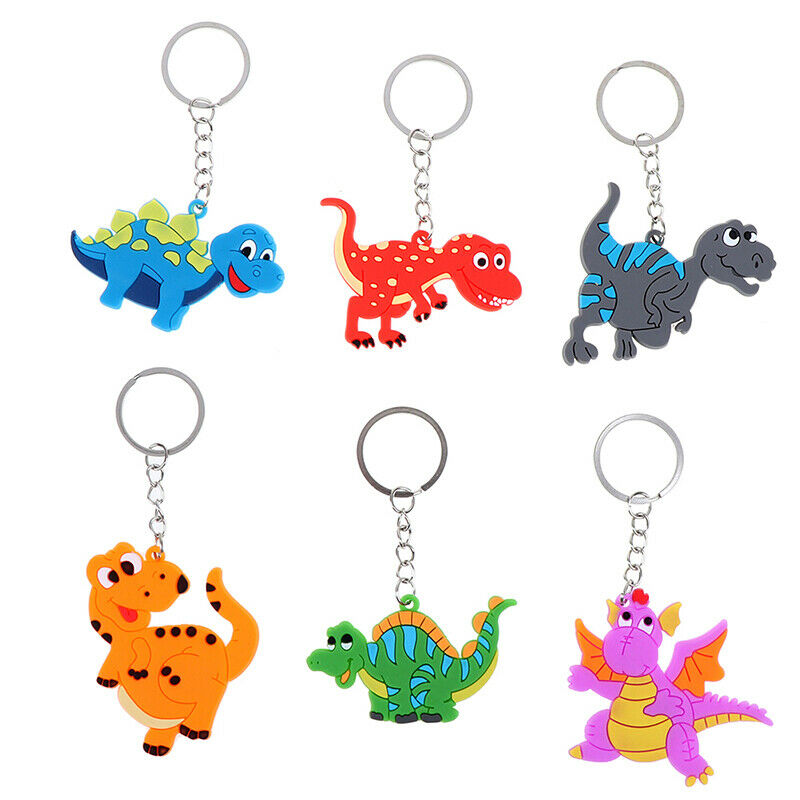 6x Cartoon Dinosaur Keychain Pendant Keyring Dinosaur Party Decor Kids Gifts DF
