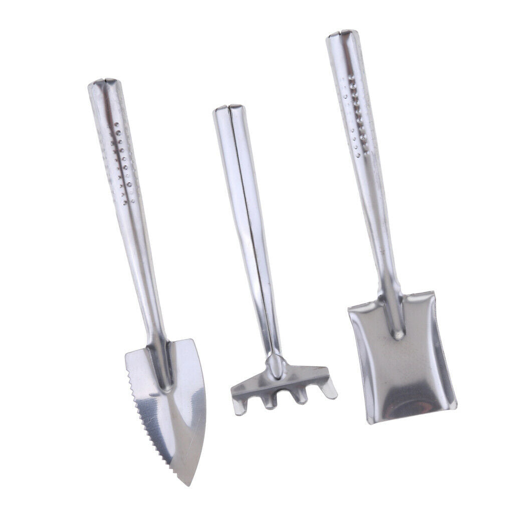3pcs Mini Garden Gardening Plant Tools Set Stainless Steel Shovel Rake Spade