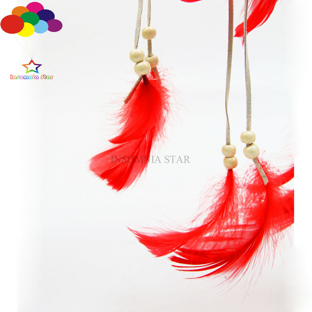 Boho style Diy Dream Catcher Circular Red Goose Feather Wall Hanging Decoration