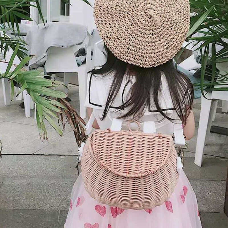 Small Back Basket Cute Hand-woven Rattan Backpack Baby Shoulder Storage BaskFCA