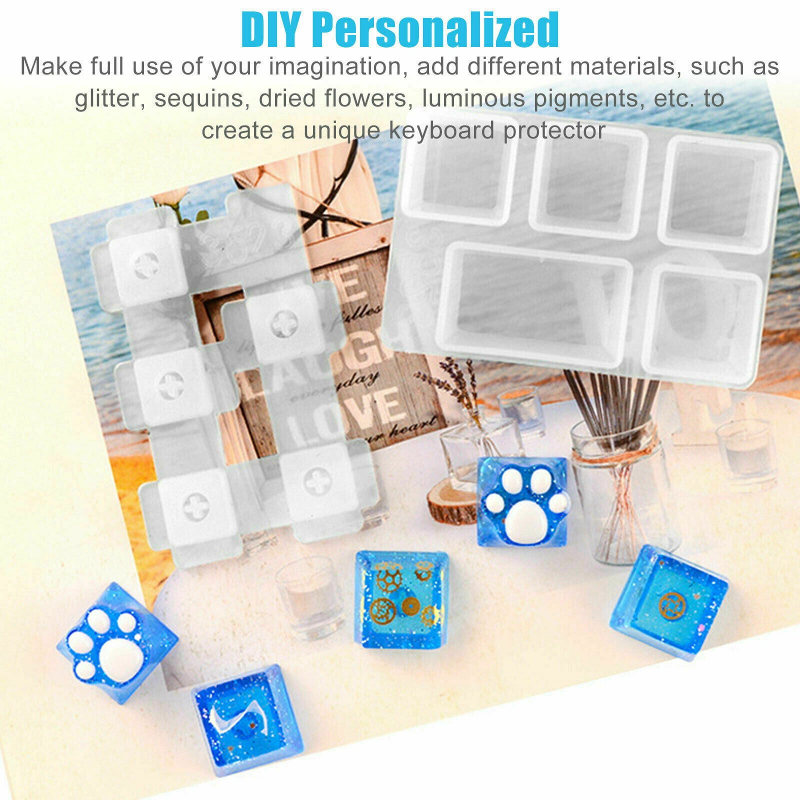 13Pcs Key Cap Silicone Molds Kit Keyboard Decor Moulds DIY Epoxy Craft Handmade