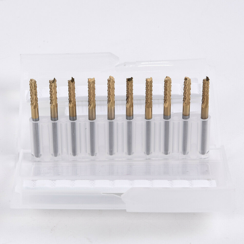 10X 3.175Mm 1/8 Inch Titanium-Coated Cnc Pcb Engraving Carbide End Mill