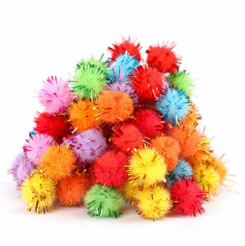 100x Mini Sparkly Glitter Tinsel Pompom Balls Pet Cat Toys for Hamster Parrot