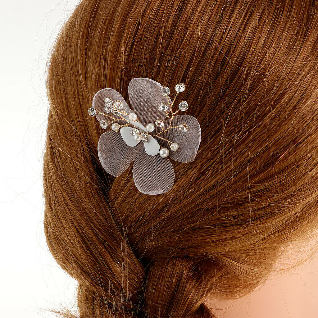 Elegant Pearls Rhinestone Flower Hair Pins Wedding Bridal Bridesmaid Jewelry