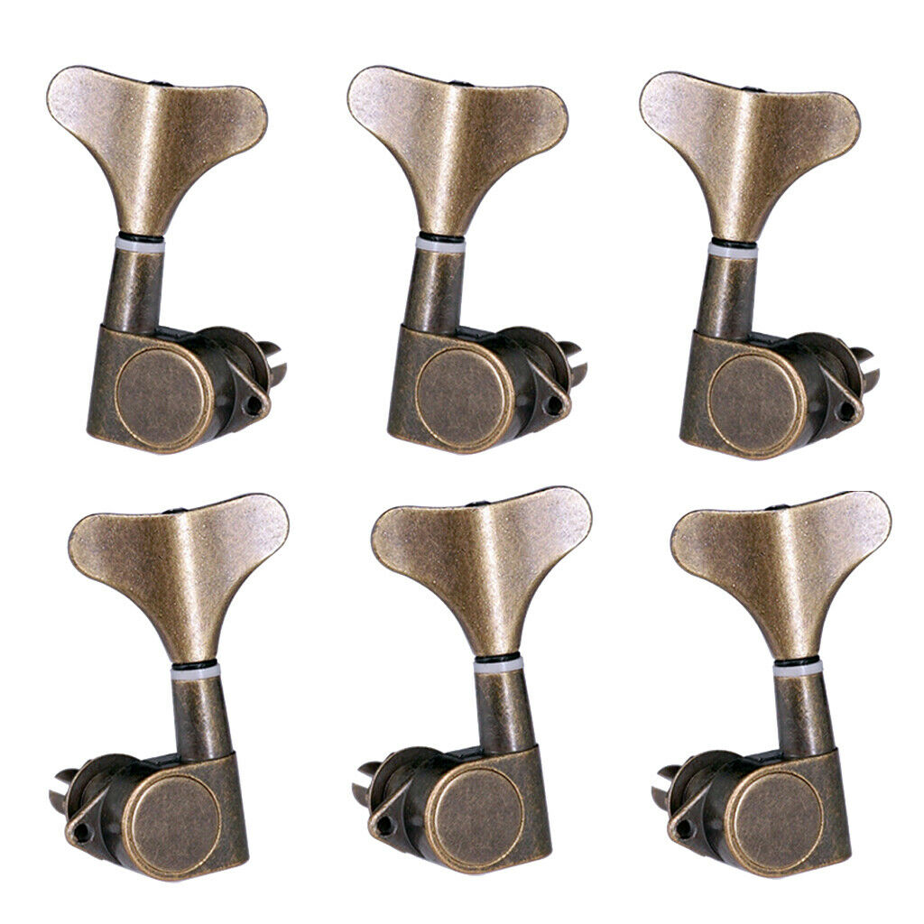 Pack of 6 Bass Tuning Pegs Keys Machine Head Tuners for Bass Bronze 3R3L, Zinc