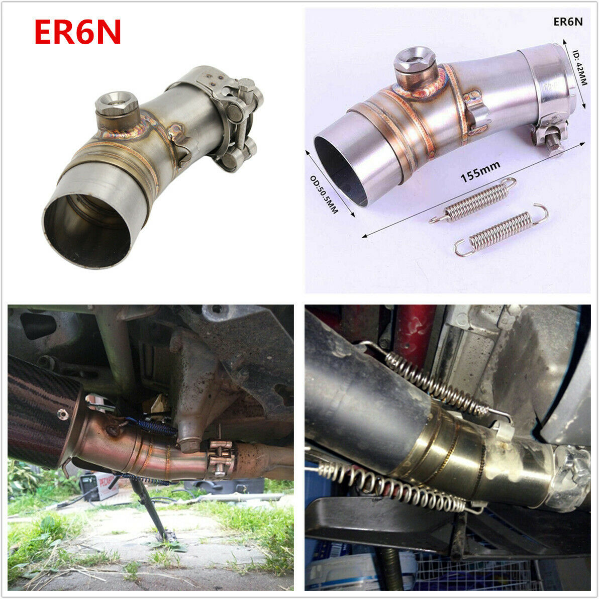Motorcycle Exhaust Mid Pipe Muffler Link Tube Middle Connect For Kawasaki ER6N