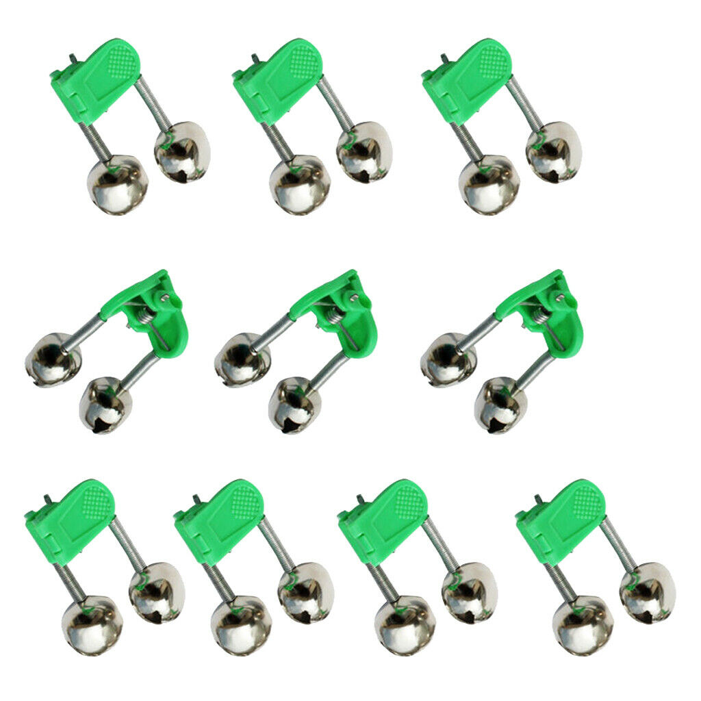 10pcs Sea Fishing Rod Clamp Fishing Lure Baiting Alarm Twin Bell Ring Green