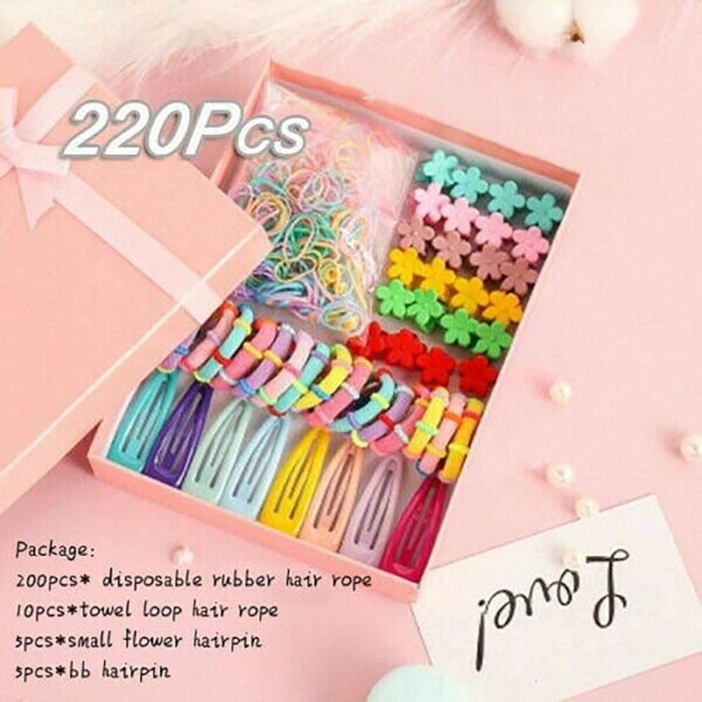 220Pcs Ladies Girls Hair Clips Rope Ponytail Holder Kids Hair Accessories