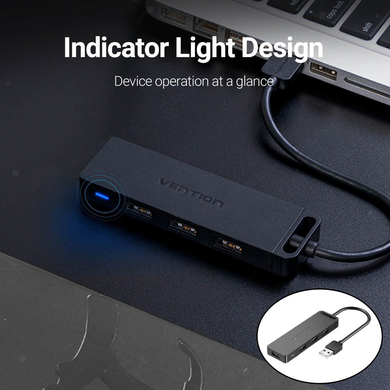 Mini ABS Shell USB HUB 2.0 4 Port Splitter Adapter Black 1m Cable