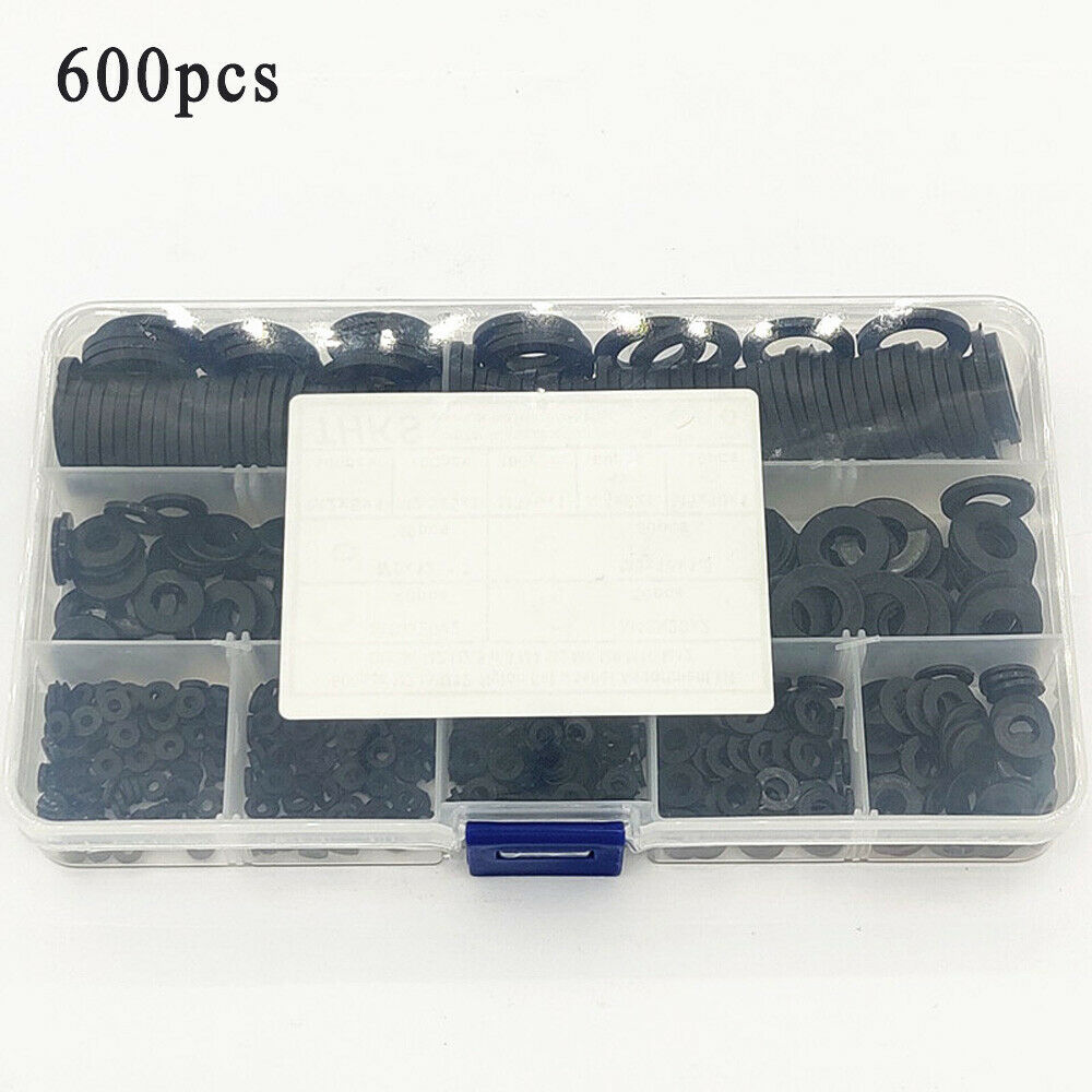 M2-M12 + Box Black Nylon Flat Washers Gasket Assortment Kit 600Pcs 9 Sizes