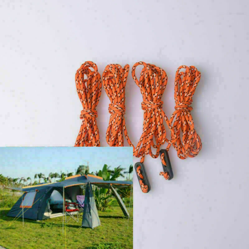 4PCS Orange Fluorescent Guyline Tent Rope Runners Guy Line Camping Cord Cordage