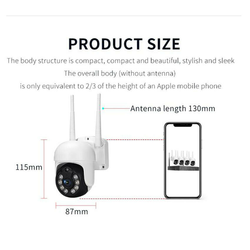 Waterproof WiFi PTZ Pan Tilt 1080P HD Security IR Camera Night Vision Outdoor