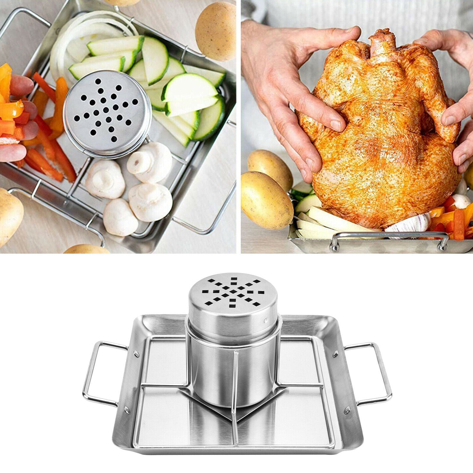 Barbecue Pan Chicken Roaster Stand Dishwasher Safe BBQ Accessories for Grill