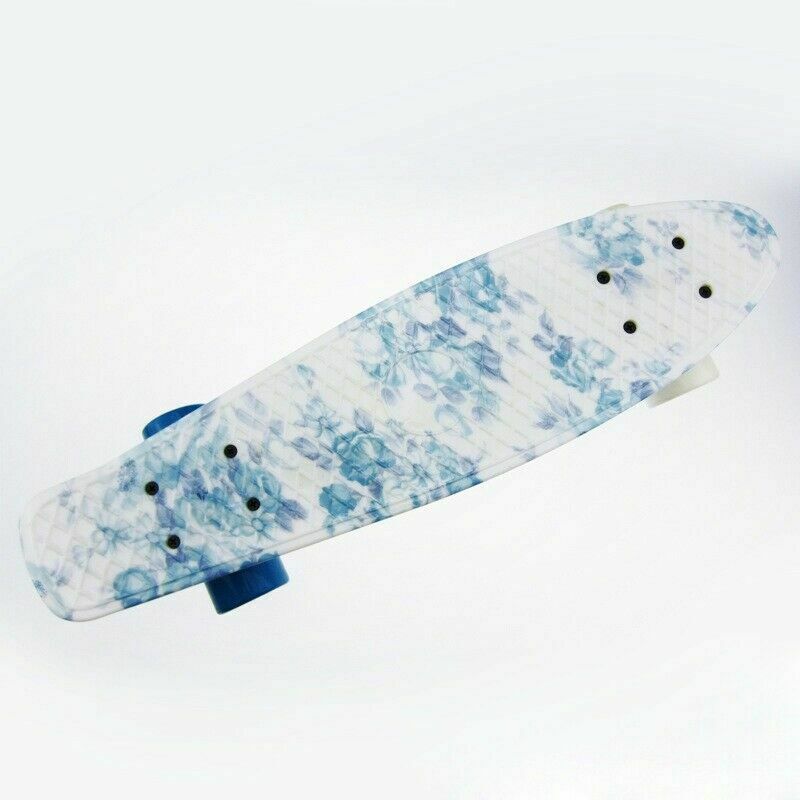 Cruiser Skateboard 22inch Penny Style Board Graphic Blue/Pink Floral Color Blue