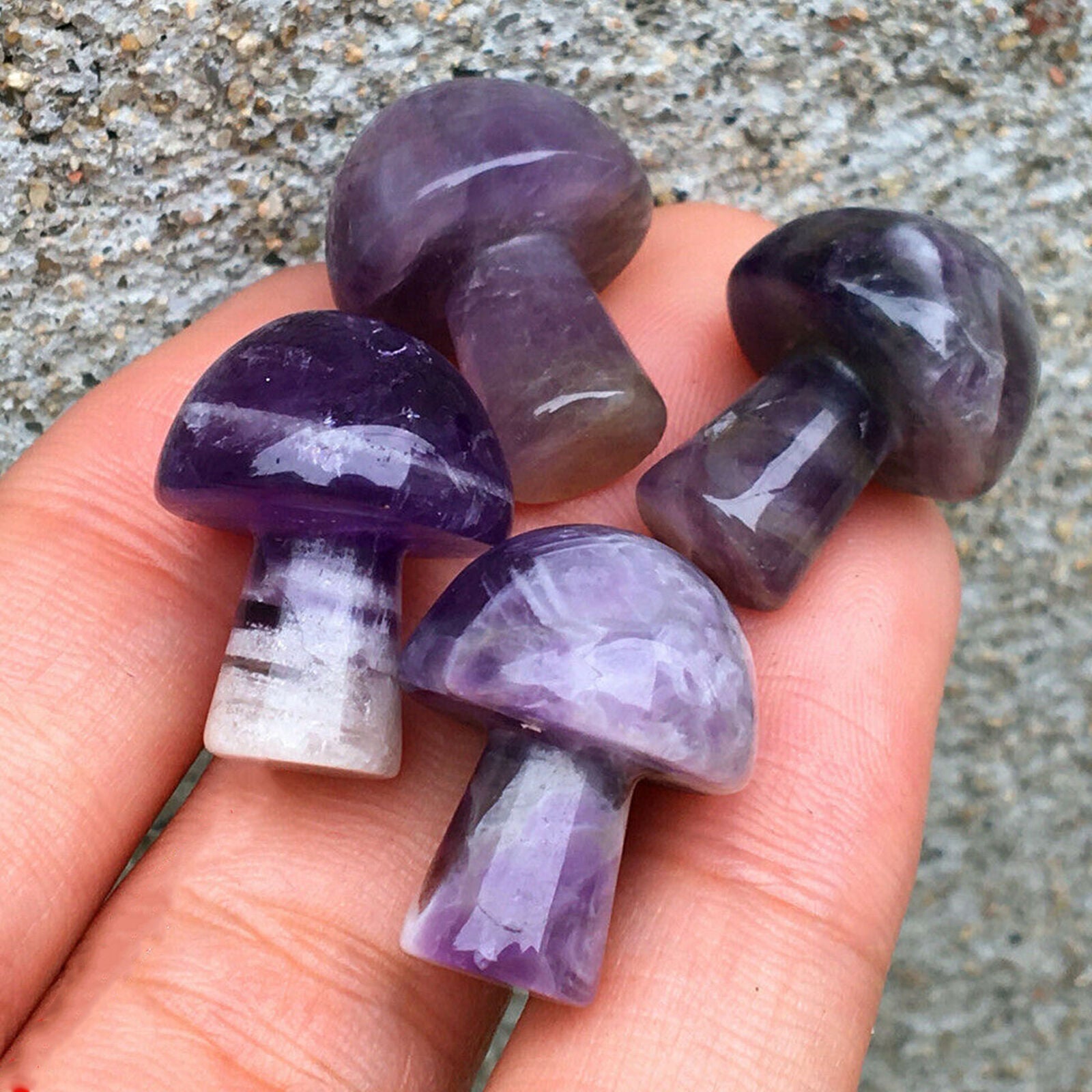 5pcs Amethyst mini mushroom Quartz Crystal carved reiki healing