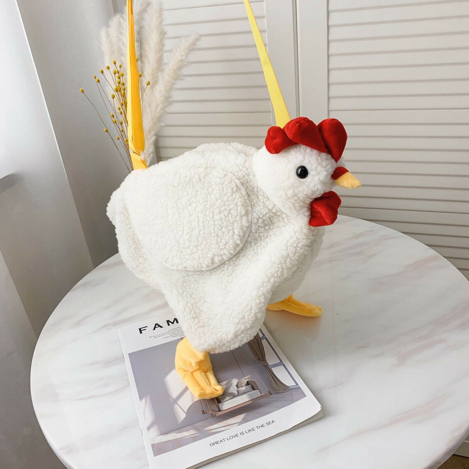 Women faux fur tote bag shoulder bag cartoon chicken plush handbag