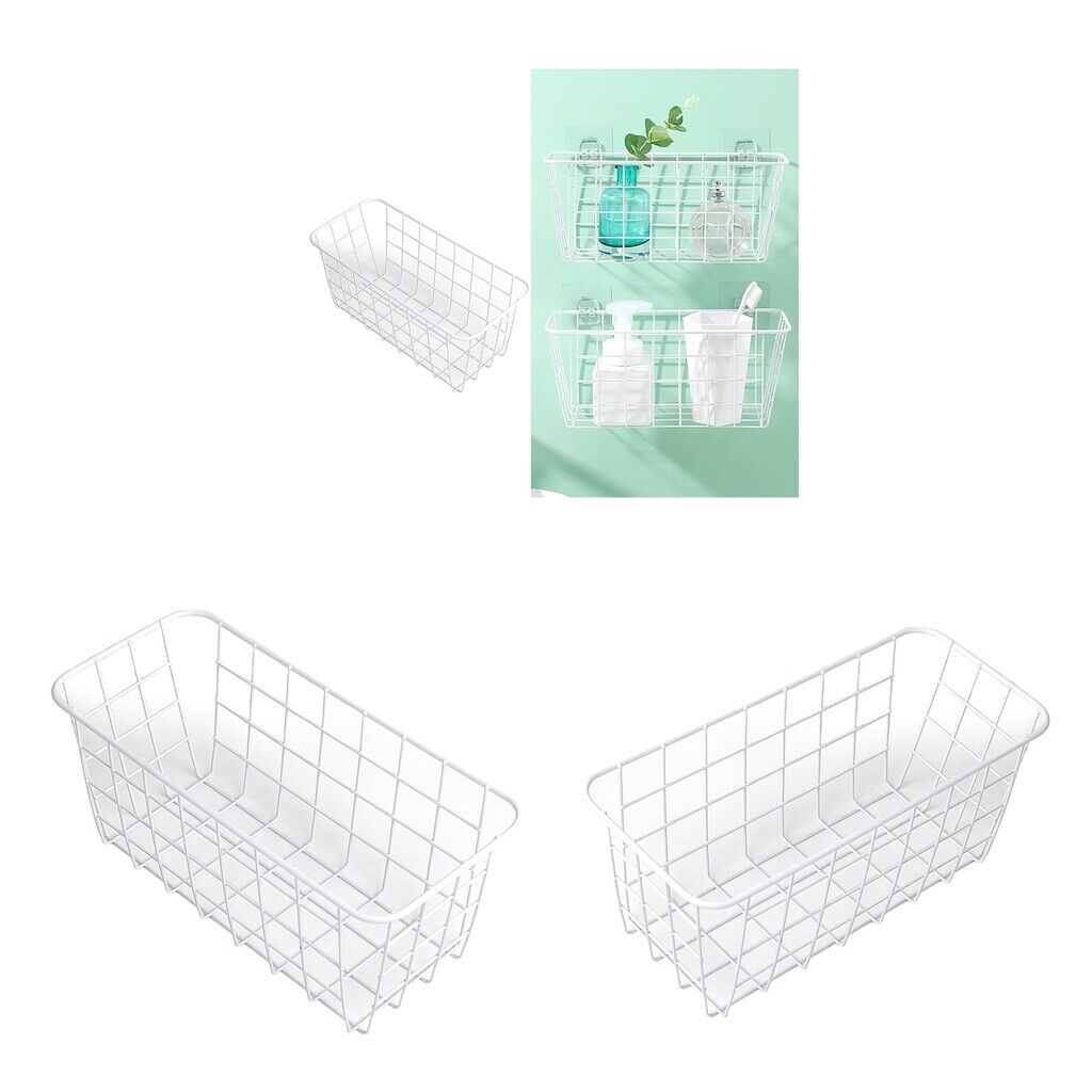 2x Bathroom Basket Shelf Rack Storage Organizer Home Kitchen Office White