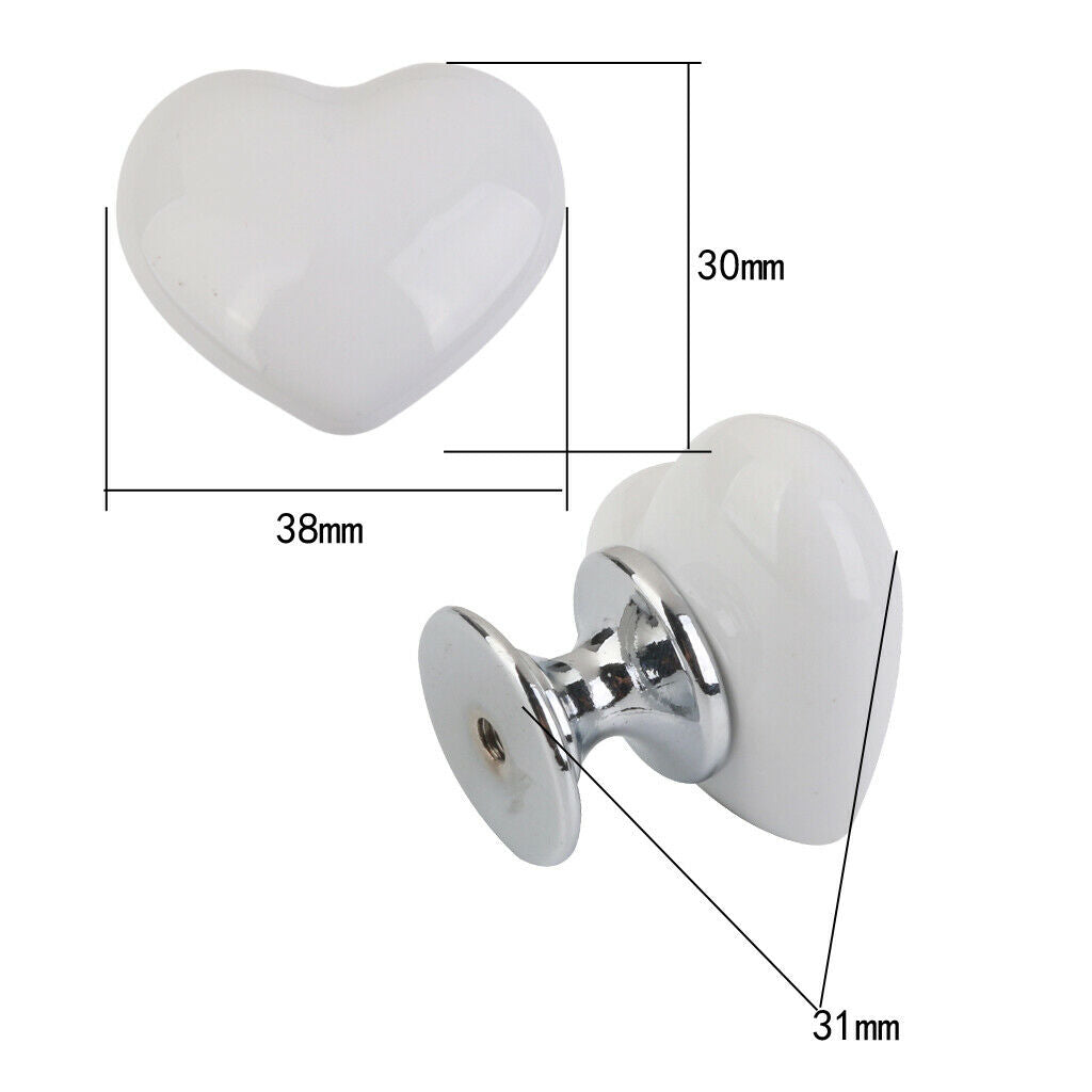 4x Ceramic Heart Shaped Knobs Drawer Knob Round Pull Handle Home Door Cabinet
