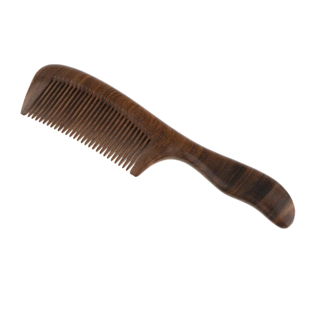 Handcrafted Natural Wooden Fine-toothed Anti-static Massage Comb with Handle