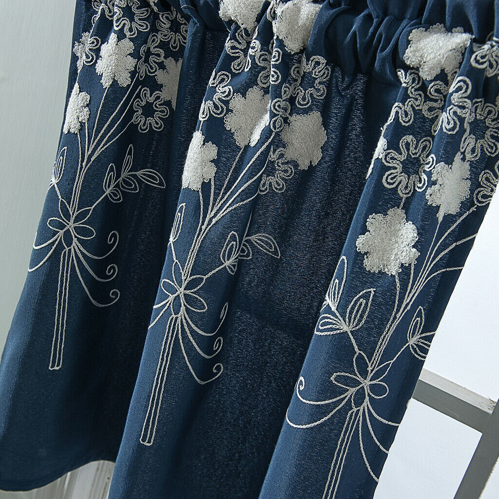 2 Panel 137x61cm Floral Embroidered Short Tier Curtains Half Drapes Window