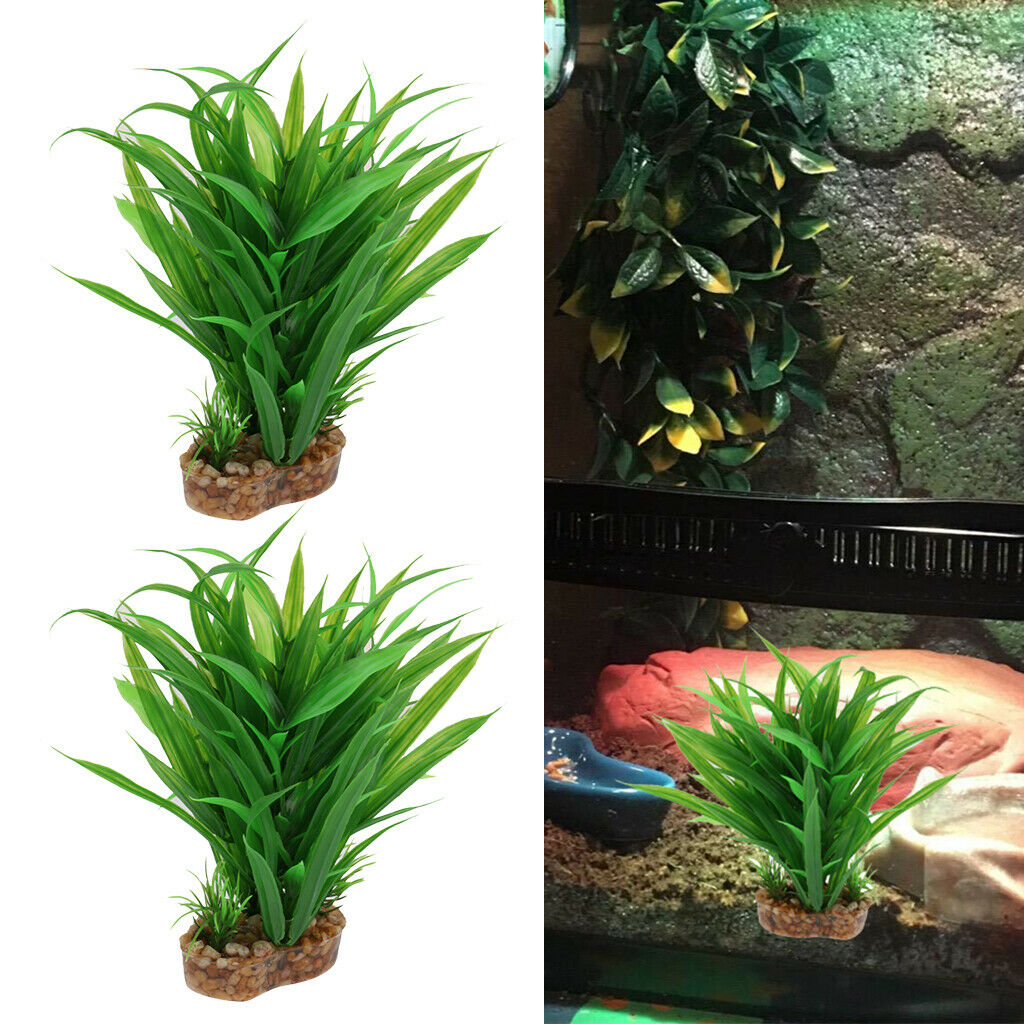 2 Pcs Plastic Green Bamboo Leaf Plants Grass for Terrarium Aquarium Fish Tank