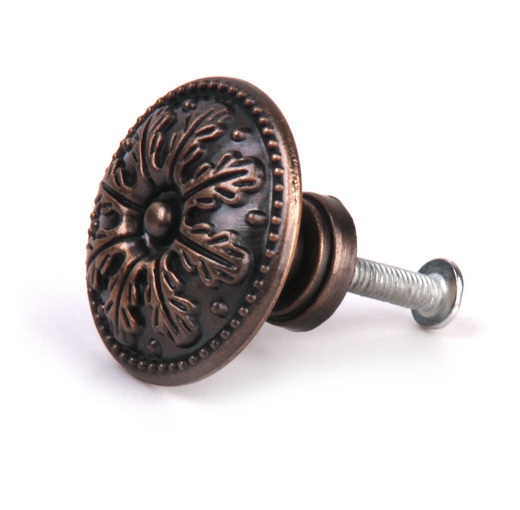 10Pcs Classical Round Decorative Cabinet Door Drawer Pull Handle Knob Copper