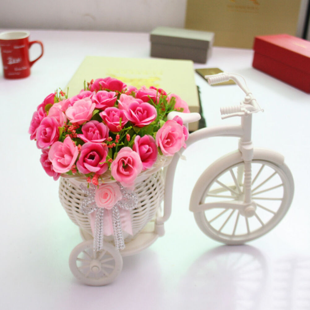 Plastic White Tricycle Bike Design Flower Basket Storage Party Decor 26 T.DD