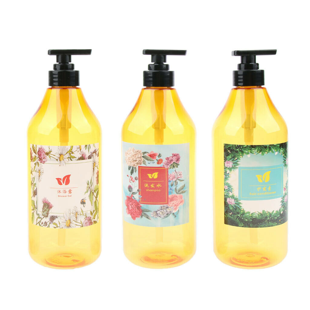 3x travel bottle, cosmetic container 1000 ml for lotion, shower gel, empty