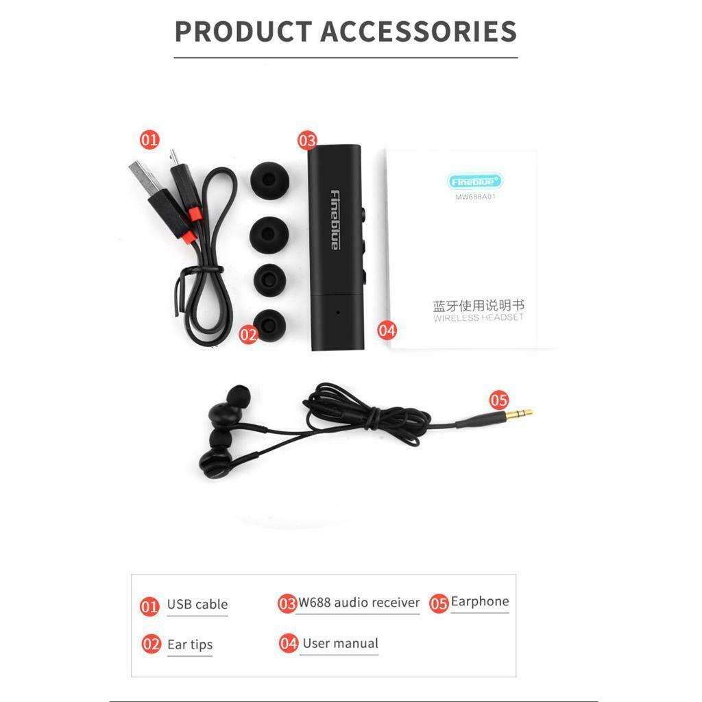 FineBlue W688 Earphone Headphone Clip In-ear Smart One Drag Two Black