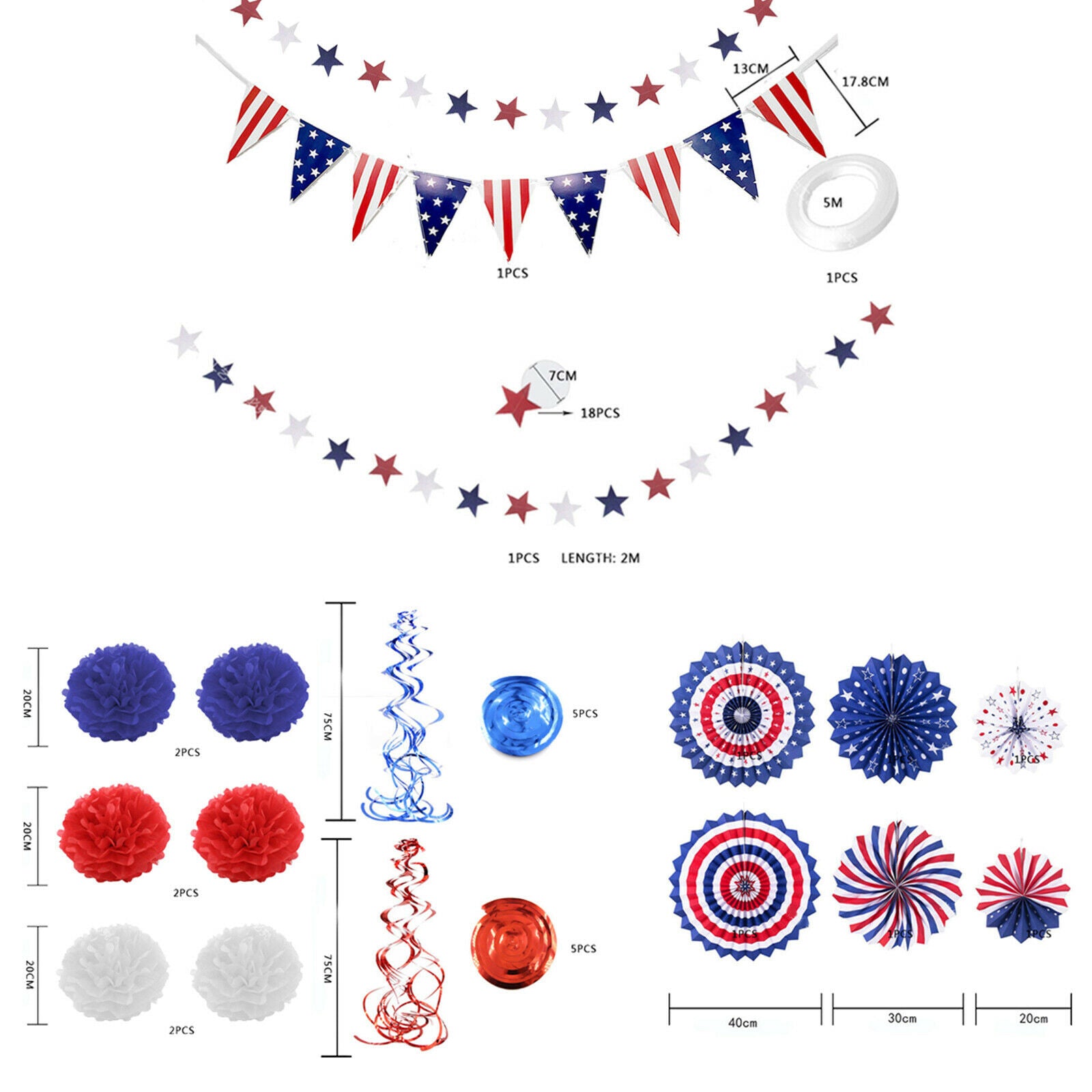 Fourth Of July Patriotic Decorations Hanging Swirl Independence Day Ornaments