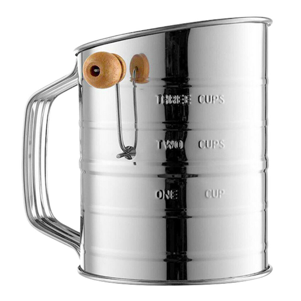Stainless Steel Crank Style Flour Sifter, 3 Cup, Sift Flour & Dry Ingredients