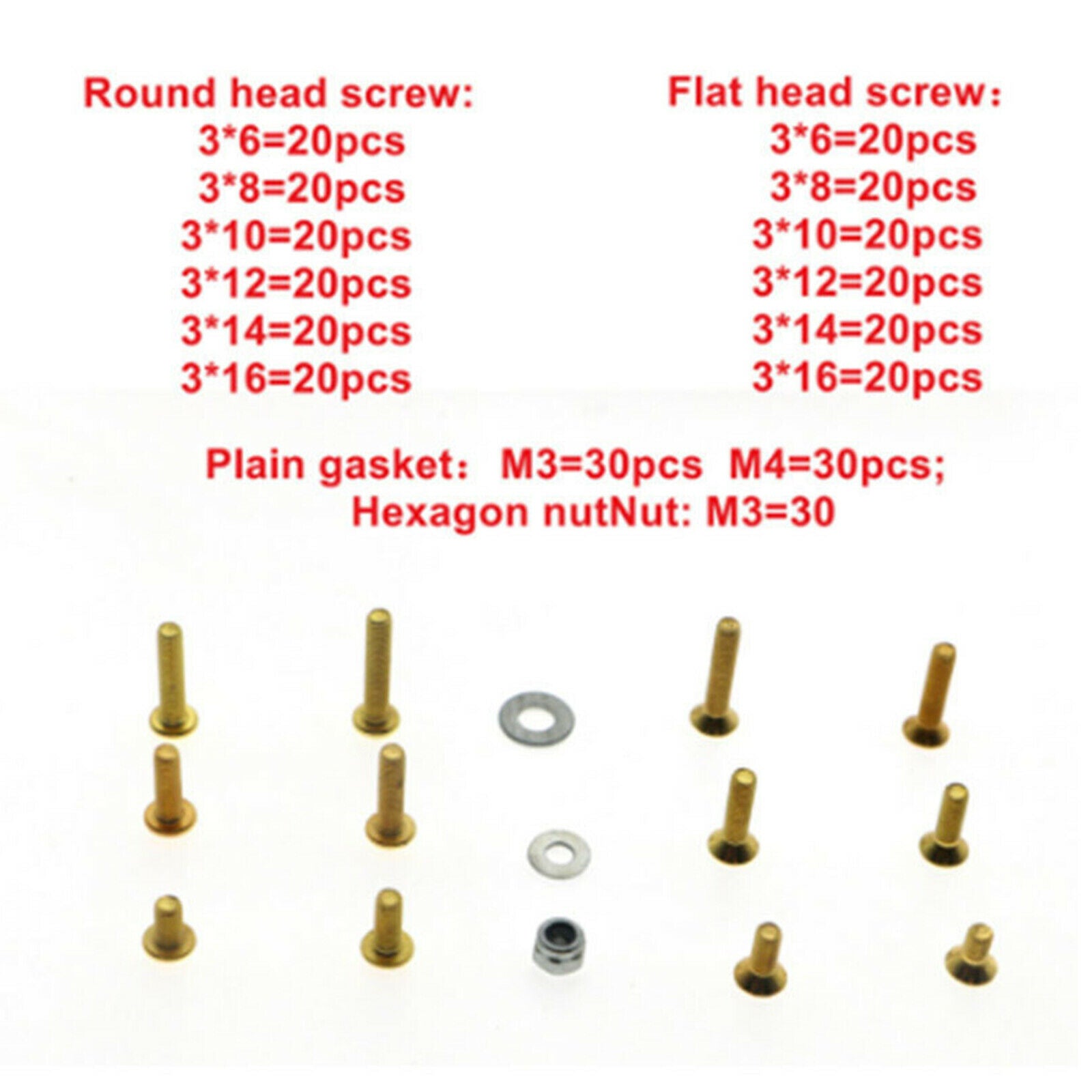 Repair Round Flat Head Screws Bolts Set Fit for 1:10 1:8 Scale RC Crawler Car