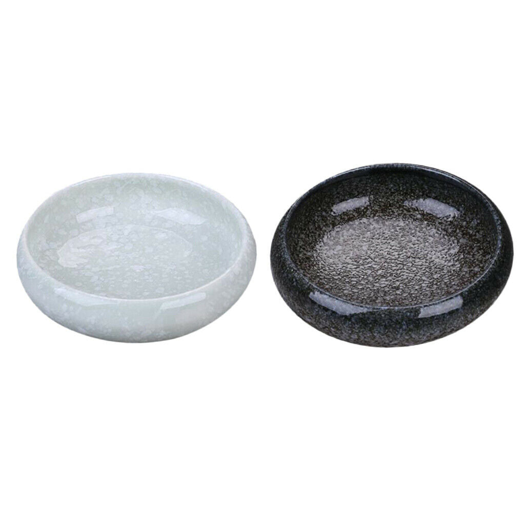 2x Japanese Sauce Dish Wasabi Plate Round 9.5cm Ceramic Trinkets White Black