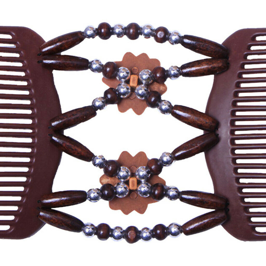 4pcs Magic Wood Beads Double Hair Comb Clip Stretchy Hair Roses Ladies Party