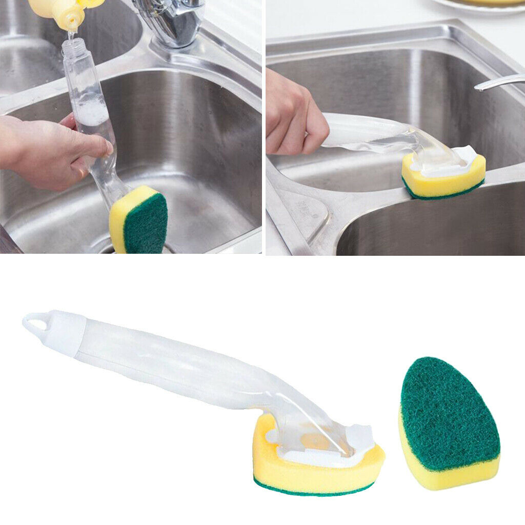 Kitchen Dish Wand Scrubber Brush w/ 12pcs Spare Sponges for Pan Pot Cleaning