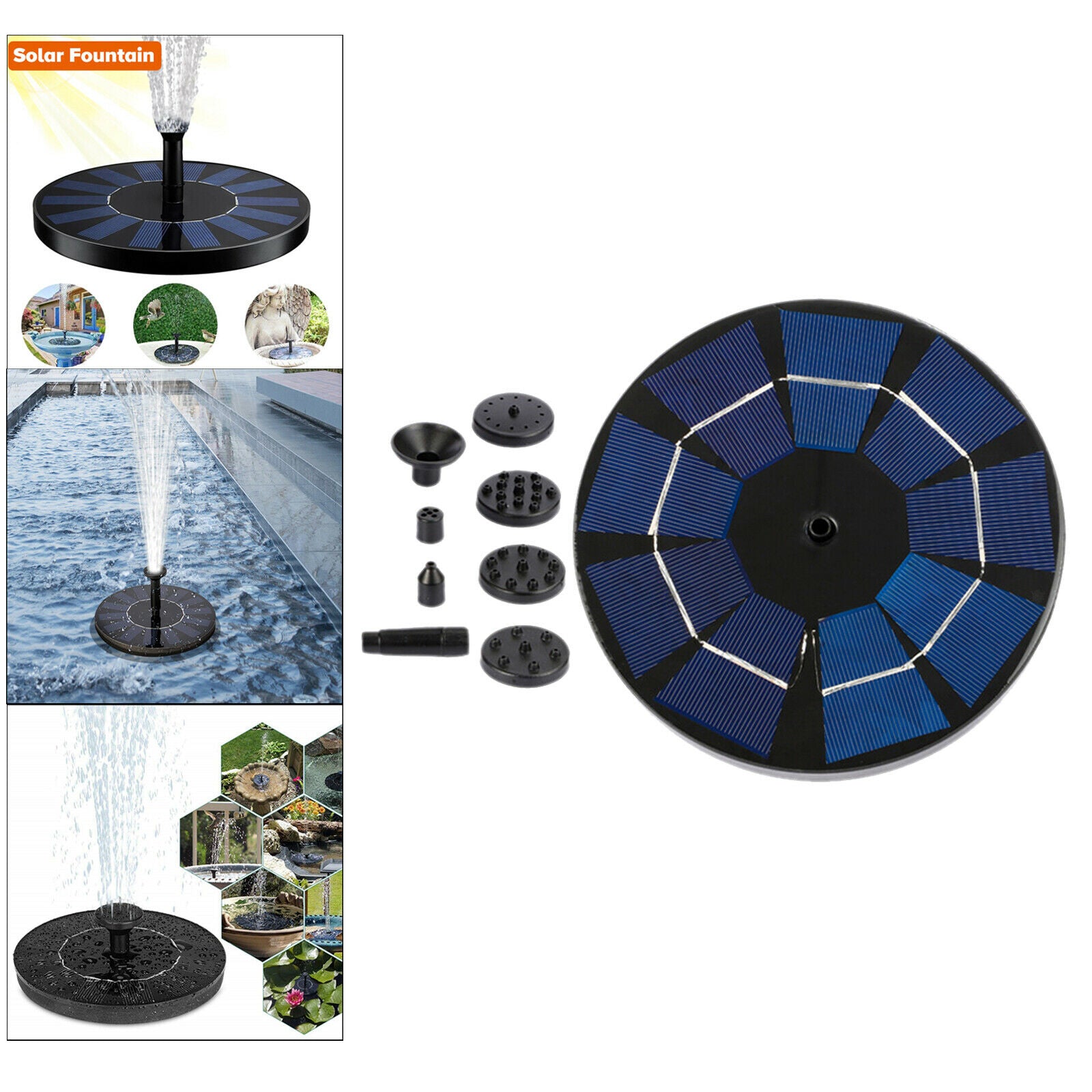 Rechargeable Bird Bath Solar Fountain Free Floating Water Pump with 6 Nozzle