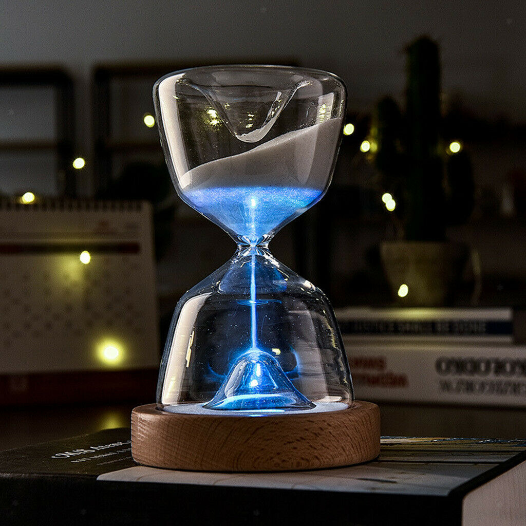 Glass Sand Timer 15 Minutes Clock Night Light Desktop Hourglass Office Lamp