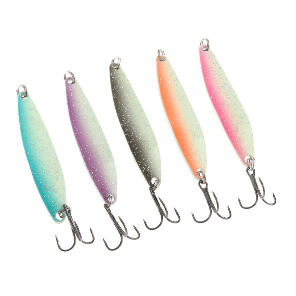 5 Pieces Double Color Noctilucent Iron Fishing Lure with Three Bold Hooks