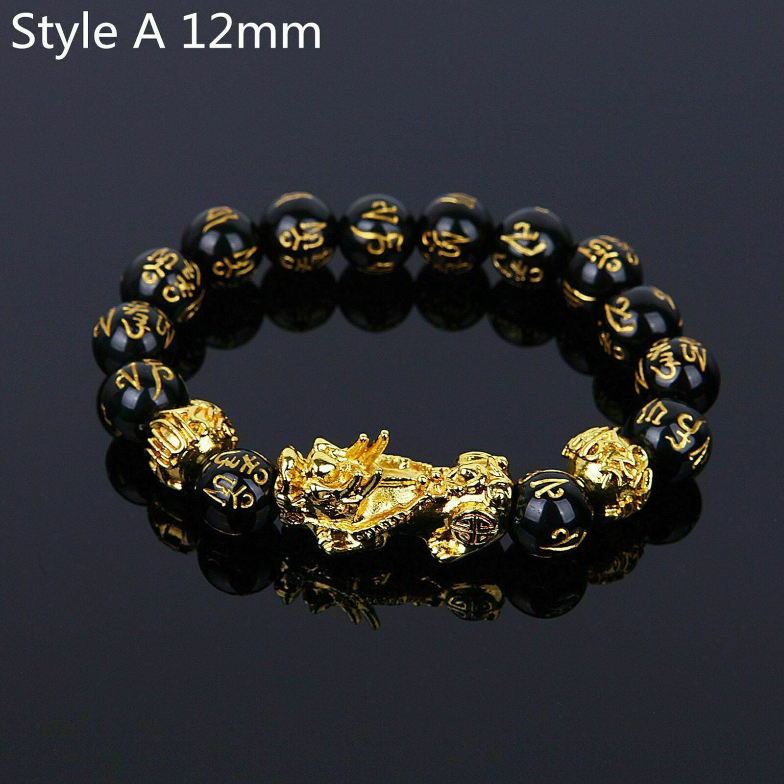 Natural Stone Feng Shui Black Obsidian Alloy Wealth Bracelet Quality