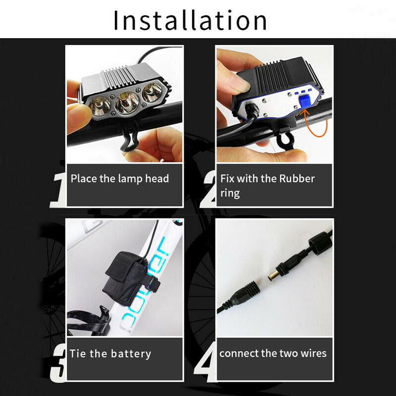 Blue Bike Lighting Headlamp 3T6 LED Bicycle Lamp Headlight&4800mAh Battery Pack