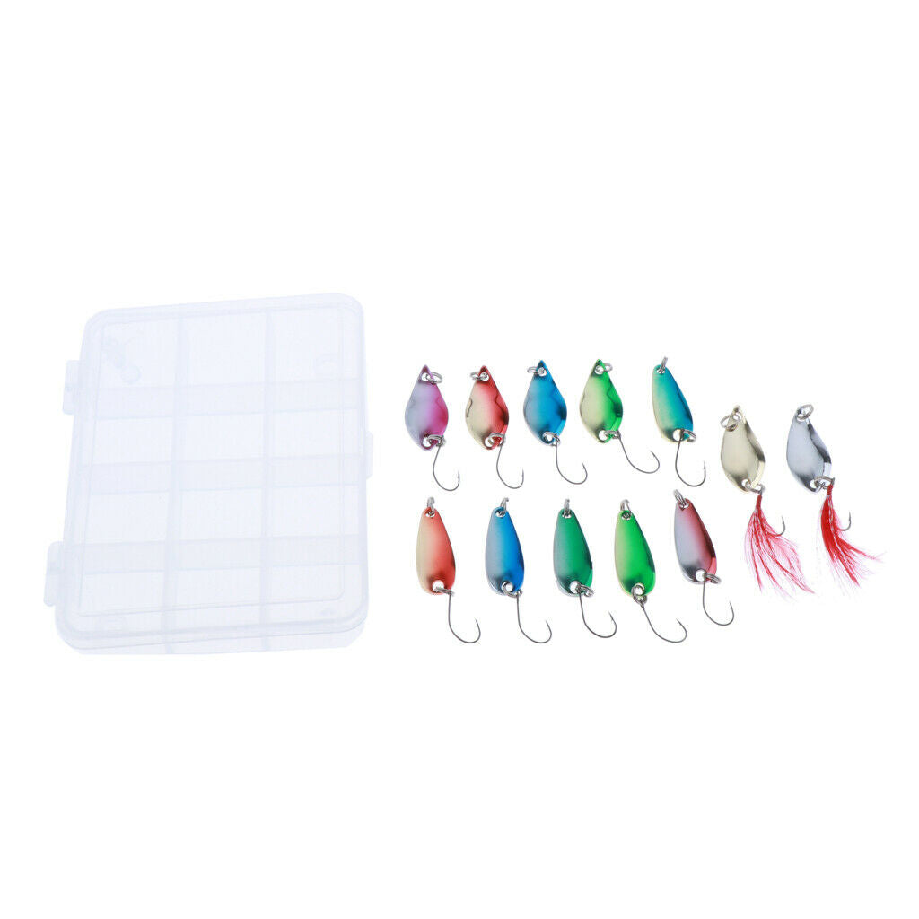 12pcs Mixed Colors Metal Fishing Lures Spinners Spoons Baits for Bass Trout