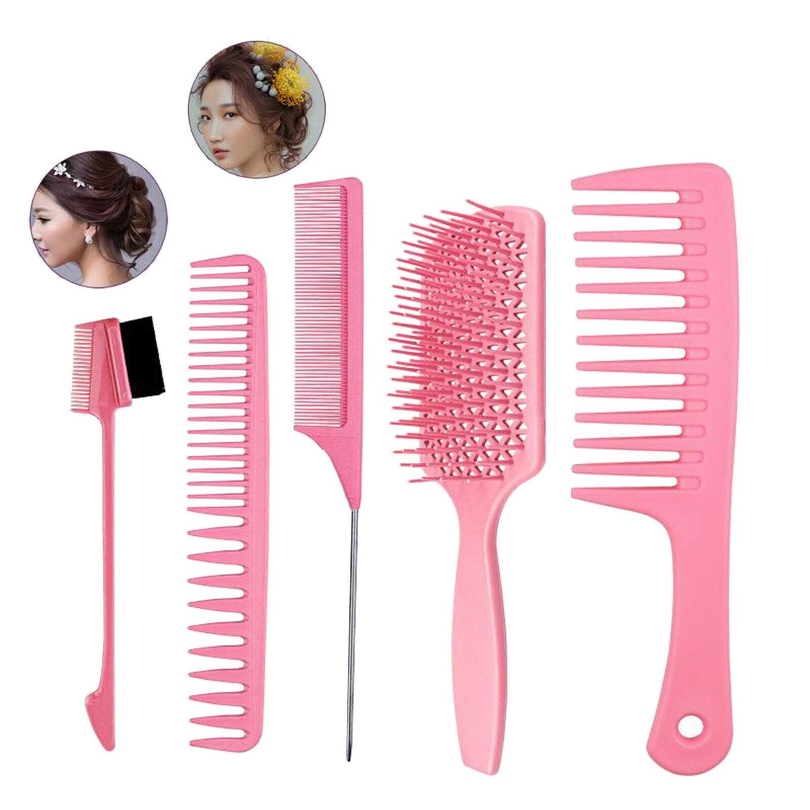 1Set Salon Hair Styling Plastic Barbers Brush Combs Set Pink