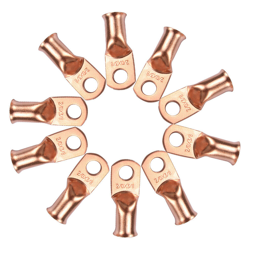 10x Battery Cable Ends Lugs Copper Ring Terminals Wire Connector Gauge 2/0-3/8