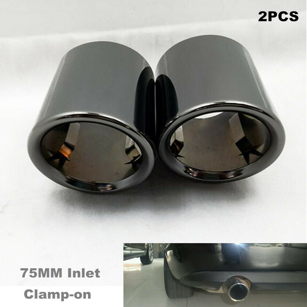 2PCS 75MM Inlet Car Exhaust Tip Stainless Steel Muffler Pipe Clamp-on Autos SUV