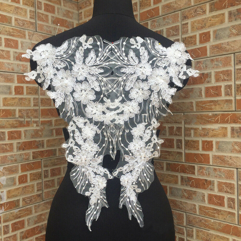 2Pcs Embroidery Lace Flower Patches Applique DIY Wedding Dress Headdress Decor