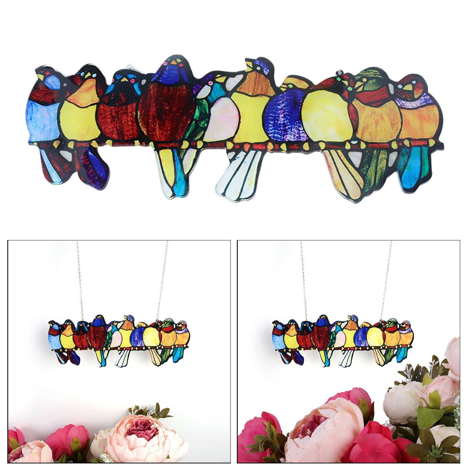 Hummingbirds Stained Glass Kids Ornaments Suncatcher Mobile Hanging Decor C