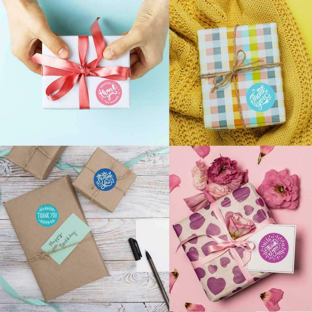 500x Roll Thank You Packaging Stickers Round Floral Paper Labels DIY Blue