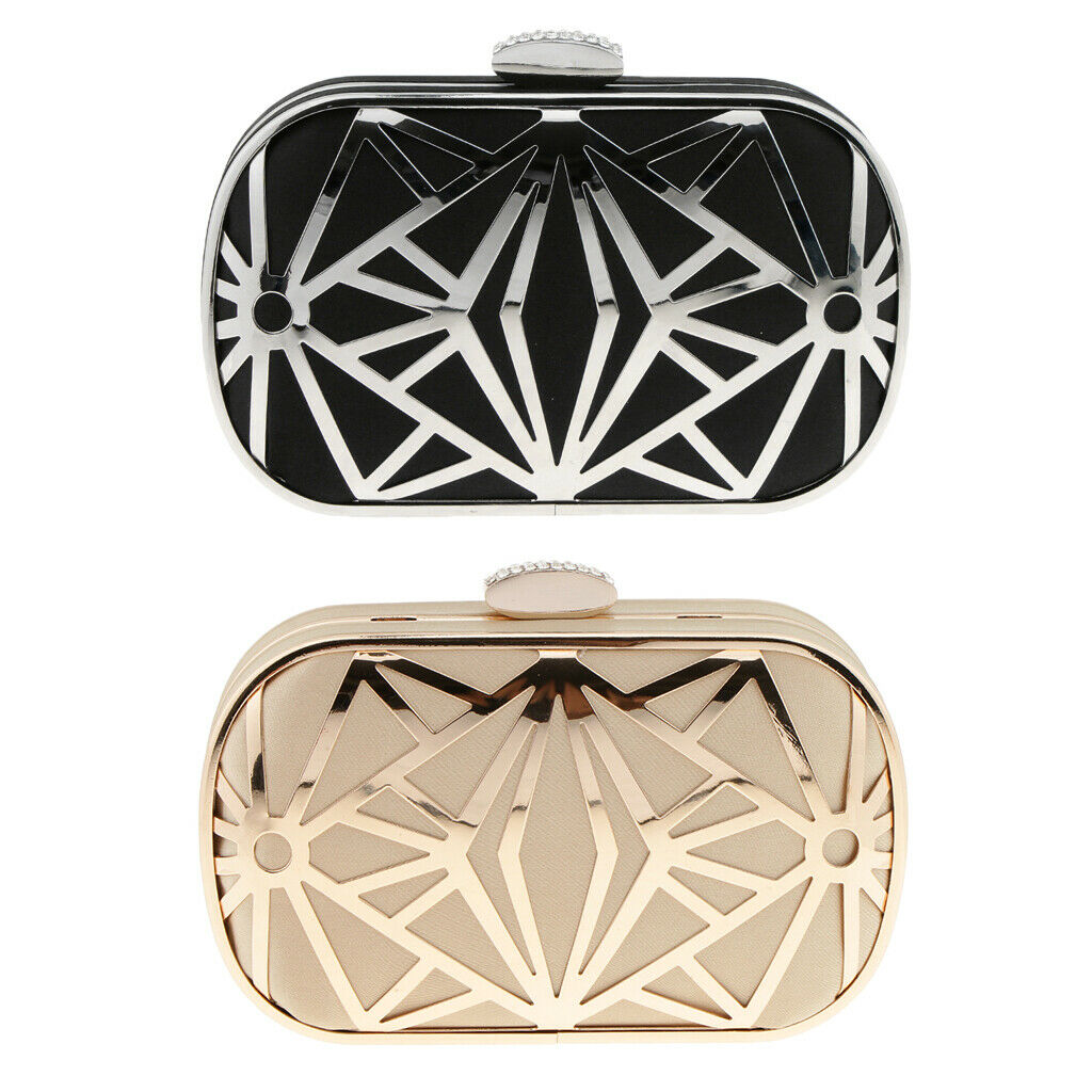 Women Hollow Metal Clutch Bag Evening Bridal Bag Wedding Prom Handbag Black