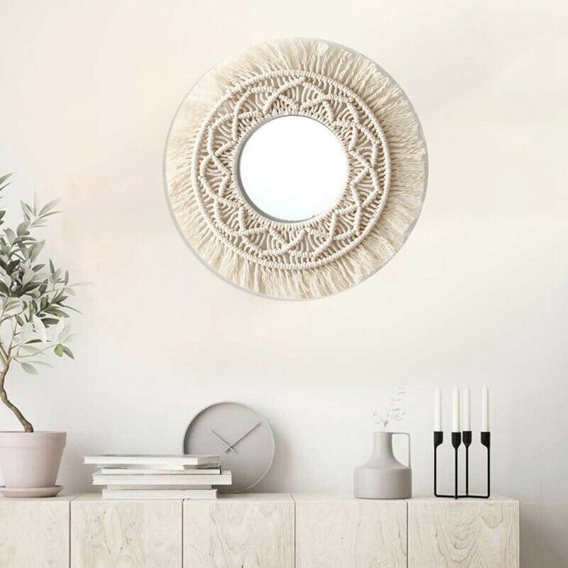 Boho Wall Mirror e Tapestry Handmade Woven Macrame Backdrop Wall e Tapestry B8M6